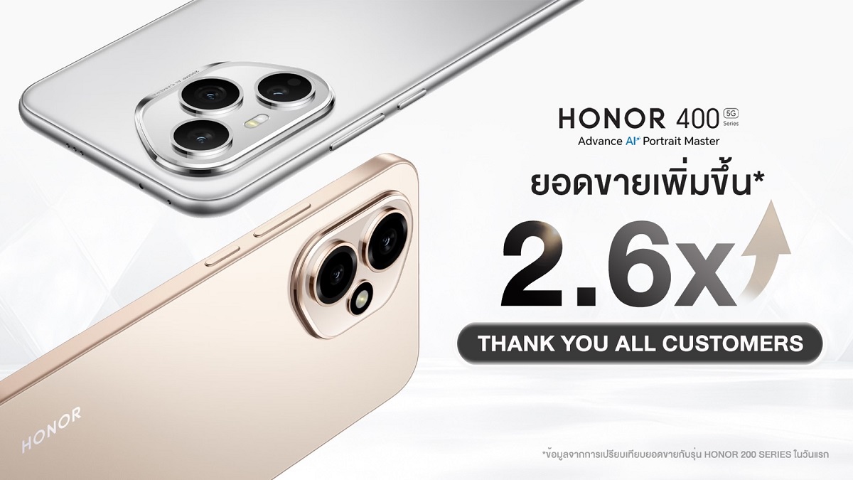HONOR 400 Series กวาดยอดขายทะลุเป้า! ยอดจองพุ่ง 2.6 เท่า ตอกย้ำกระแสสมาร์ตโฟน AI ถ่ายภาพแห่งปี